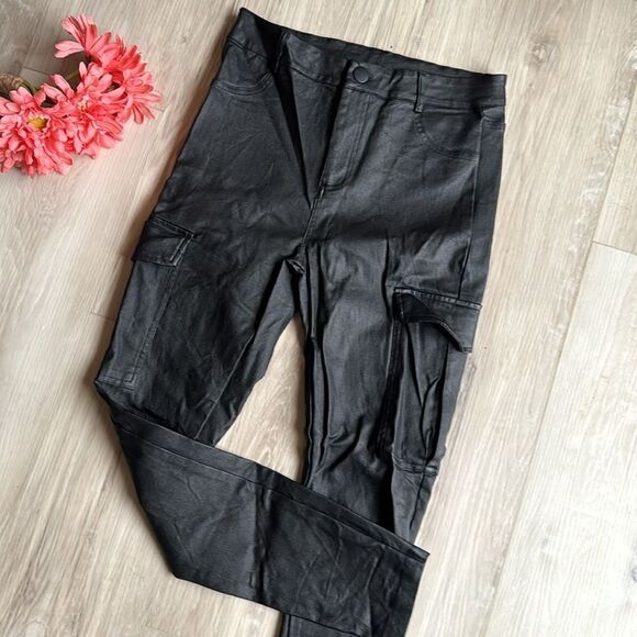 Chocolate Faux Black Leather Pants Leggings, Lined Medium - Picture 1 of 6